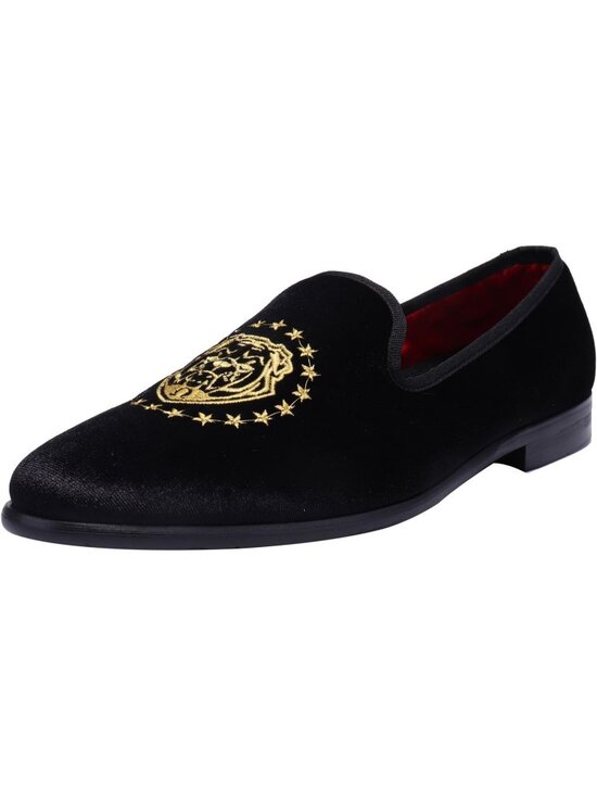 ELANROMAN Men\'s Black Velvet Loafers Embroidered Lion Crown Formal Party Shoes main image 5